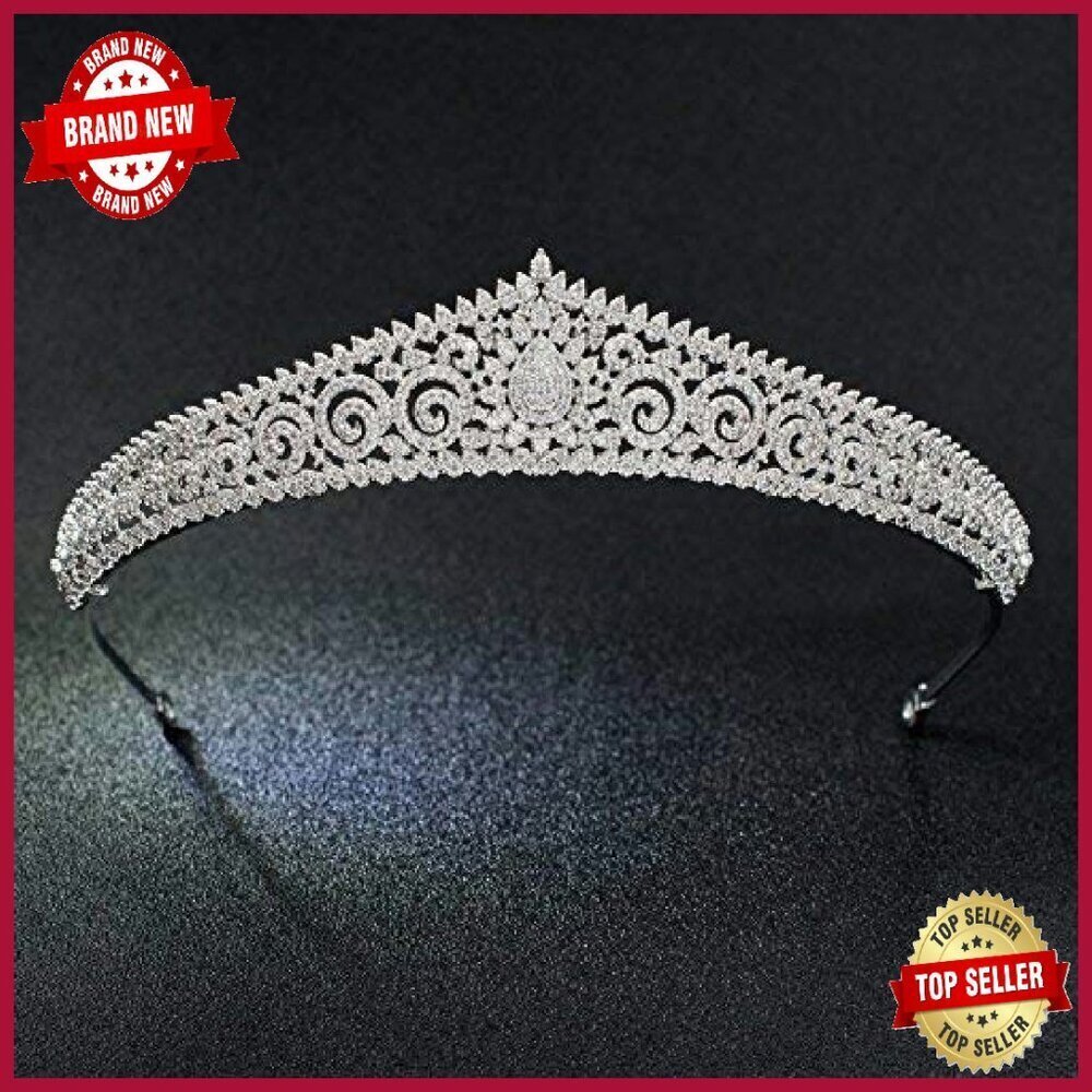 Platinum Plated Cubic Zirconia Tiara Wedding Hair Accessory 5.5" Diameter